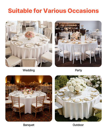 Weiße runde Tischdecken, 10er-Pack, 229 cm Durchmesser, flecken- und knitterabweisend, maschinenwaschbar, aus Polyestergewebe, für Hochzeiten, Partys, Bankette und festliche Anlässe