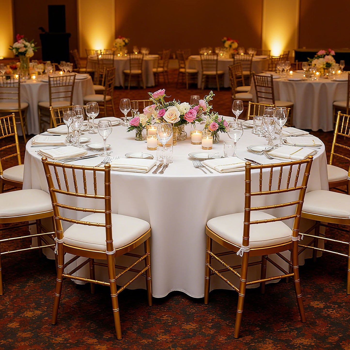 Weiße runde Tischdecken, 10er-Pack, 229 cm Durchmesser, flecken- und knitterabweisend, maschinenwaschbar, aus Polyestergewebe, für Hochzeiten, Partys, Bankette und festliche Anlässe