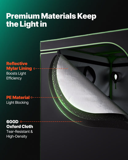 Indoor Grow Tent, 120 x 120 x 200 cm, 600D High Reflective Mylar, Indoor Plant Tent with Observation Window, Floor Tray & Zipper, Heavy Duty Growing Tents for Fruit Flower Veggie