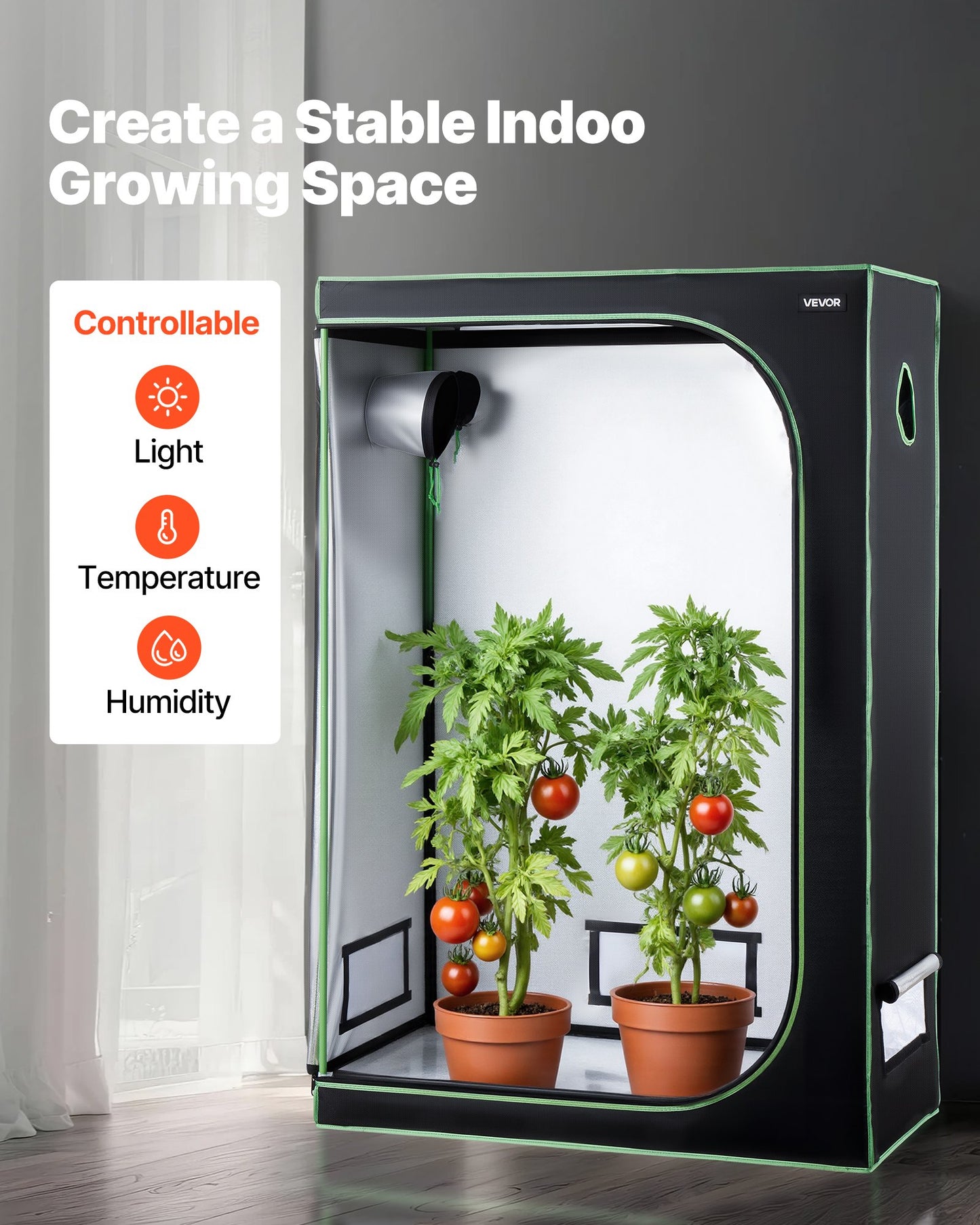 Indoor Grow Tent, 120 x 60 x 180 cm, 600D High Reflective Mylar, Indoor Plant Tent with Observation Window, Floor Tray & Zipper, Heavy Duty Growing Tents for Fruit Flower Veggie