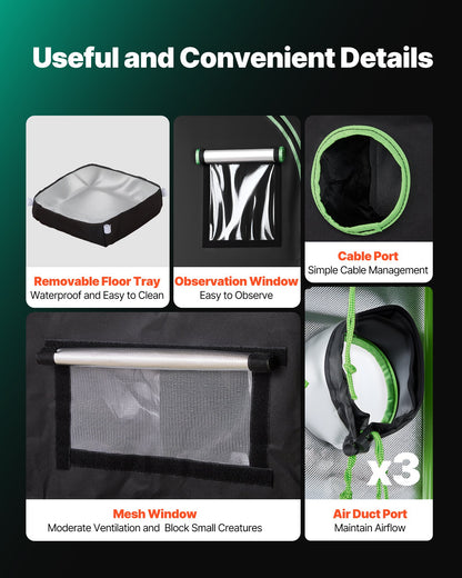 Indoor Grow Tent, 60 x 60 x 180 cm, 600D High Reflective Mylar, Indoor Plant Tent with Observation Window, Floor Tray & Zipper, Heavy Duty Growing Tents for Fruit Flower Veggie