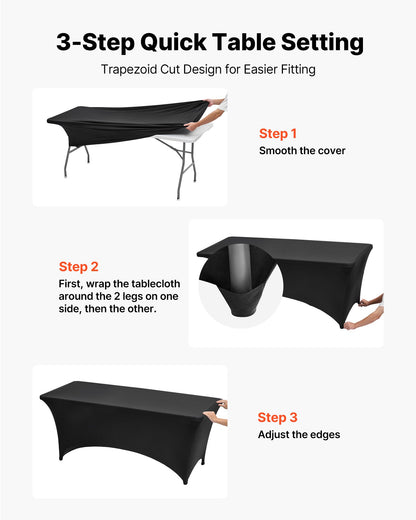 10er-Pack Tischdecken für 180 cm lange, rechteckige Tische, knitterfrei, dehnbar, schwarz, waschbar, aus Spandex, für Partys, Hochzeiten, Cocktailpartys, Bankette und Festivals