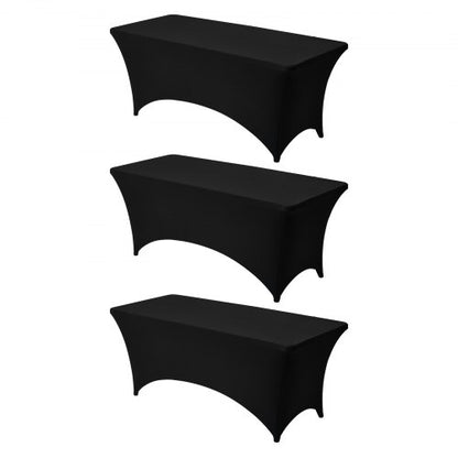 3er-Pack Tischdecken für rechteckige Tische (183 cm), knitterfrei, dehnbar, schwarz, waschbar, aus Spandex, für Partys, Hochzeiten, Cocktailpartys, Bankette und Festivals