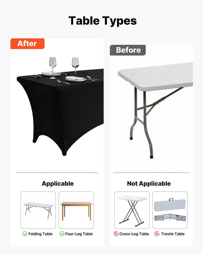 3er-Pack Tischdecken für rechteckige Tische (183 cm), knitterfrei, dehnbar, schwarz, waschbar, aus Spandex, für Partys, Hochzeiten, Cocktailpartys, Bankette und Festivals