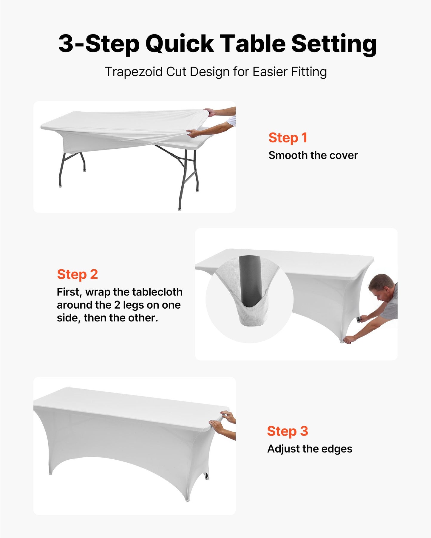 6er-Pack Tischdecken für 2,4 m lange rechteckige Tische, knitterfrei, dehnbar, weiß, waschbarer Spandex-Tischdeckenschutz, für Partys, Hochzeiten, Cocktails, Bankette und Festivals
