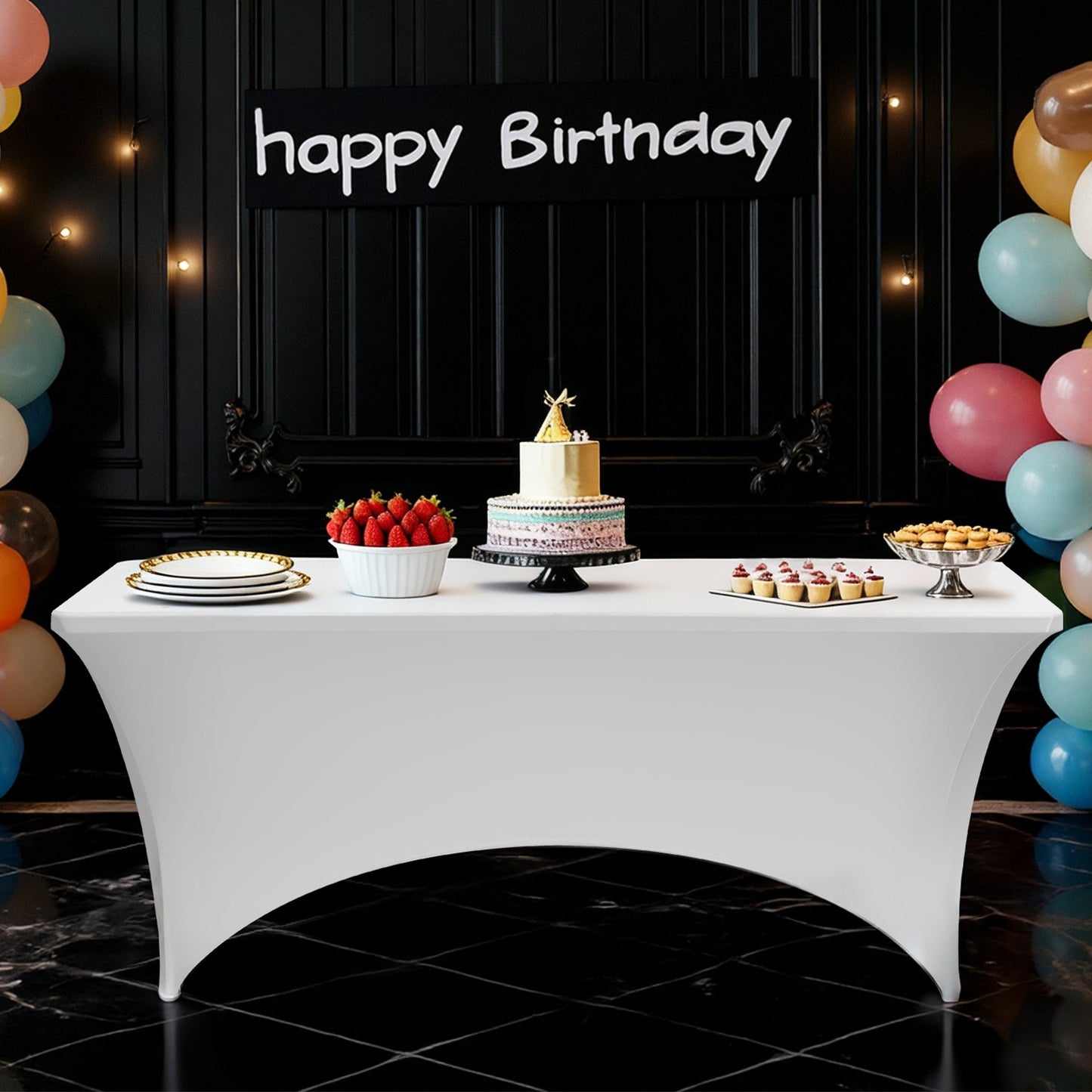 6er-Pack Tischdecken für 2,4 m lange rechteckige Tische, knitterfrei, dehnbar, weiß, waschbarer Spandex-Tischdeckenschutz, für Partys, Hochzeiten, Cocktails, Bankette und Festivals