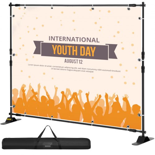 243.8 cm Backdrop Banner Stand Step and Repeat Adjustable Telescopic Lightweight Trade Show Display Wall Exhibitor with Carrying Bag