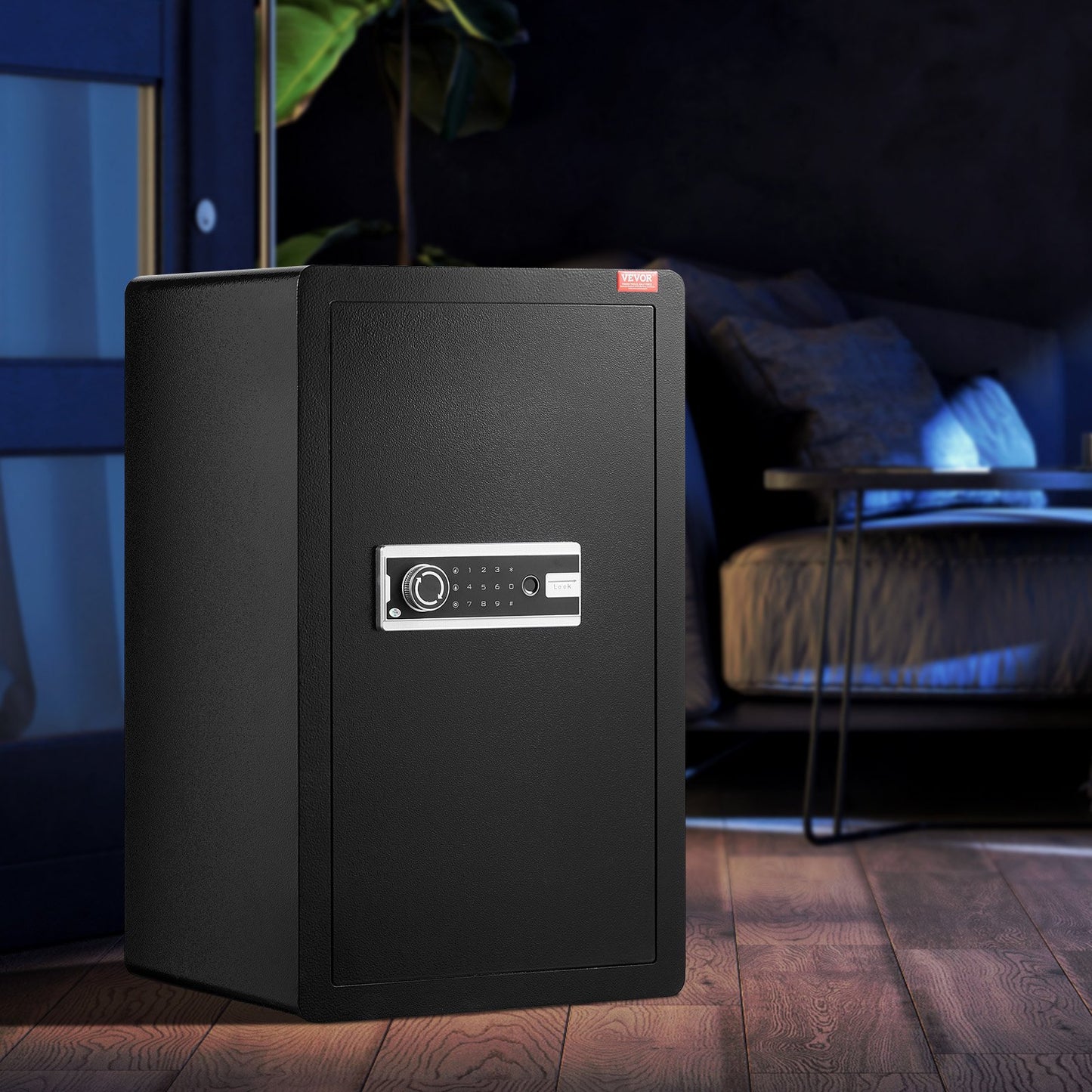 Single Door 113 L Safe Box with Key Lock, Password & Fingerprint, Safe Lock Box with Fireproof Bag, Key Rack, LED Light, and 2 Shelves for Money, Documents, Jewelry, and Valuables, Black