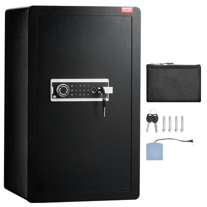 Single Door 113 L Safe Box with Key Lock, Password & Fingerprint, Safe Lock Box with Fireproof Bag, Key Rack, LED Light, and 2 Shelves for Money, Documents, Jewelry, and Valuables, Black