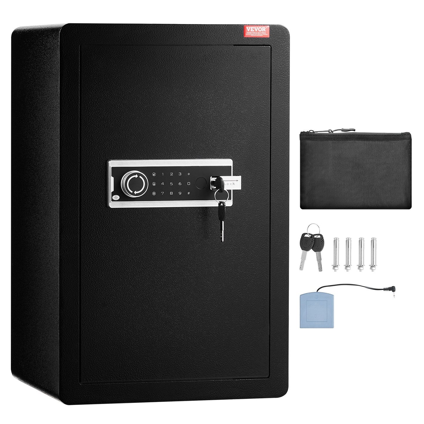 Single Door 99 L Safe Box with Key Lock & Password, Safe Lock Box with Fireproof Bag, Key Rack, LED Light, and 2 Shelves for Money, Documents, Jewelry, and Valuables, Black