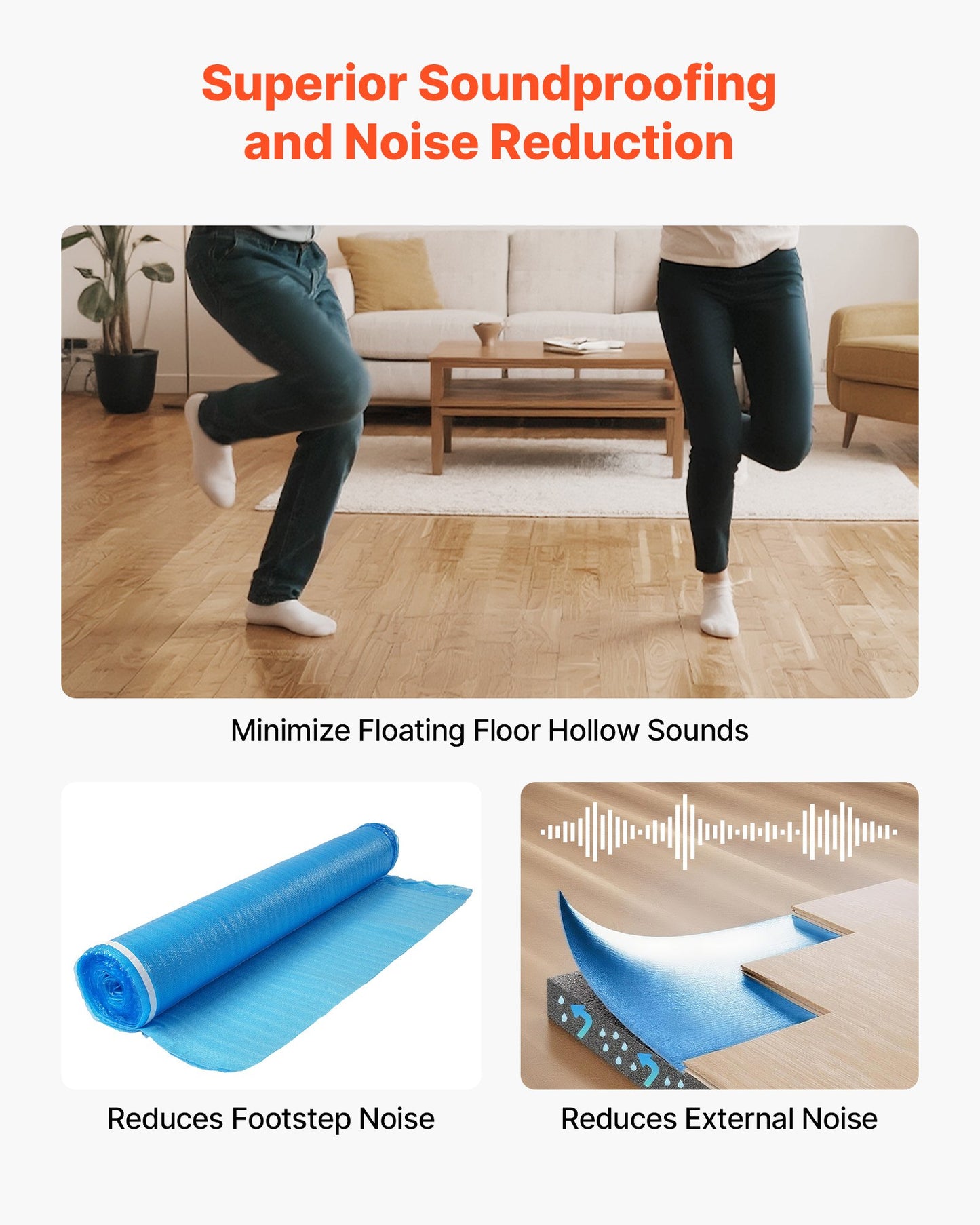 Floor Underlayment 55.8 m², 3-in-1 2 mm Thick Flooring Padding with Tape & Vapor Barrier, Heavy Duty EPE Foam with Blue PE, Soundproofing & Noise Reduction, for Laminate Wood (6 Rolls x 9.3 m²)