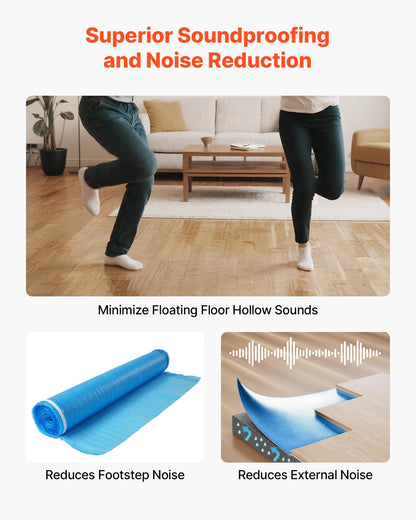 Floor Underlayment 55.8 m², 3-in-1 2 mm Thick Flooring Padding with Tape & Vapor Barrier, Heavy Duty EPE Foam with Blue PE, Soundproofing & Noise Reduction, for Laminate Wood (6 Rolls x 9.3 m²)