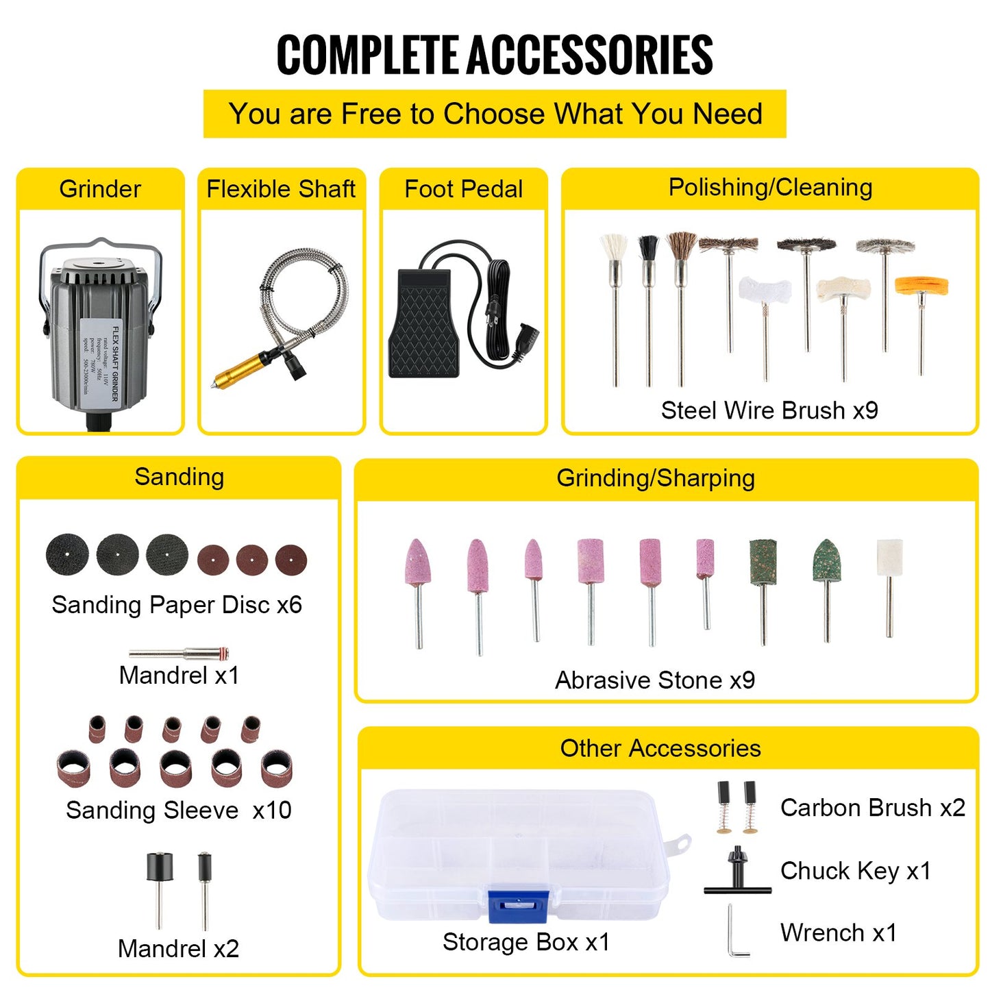 Flex Shaft Grinder 780W Rotary Tool 500-23000RPM Rotary Carver with 0.635 cm 3-Jaw Chuck & Stepless Speed Foot Pedal Hanging Grinding Machine 131PCS Accessories for Jewelry Polishing Grinding DIY