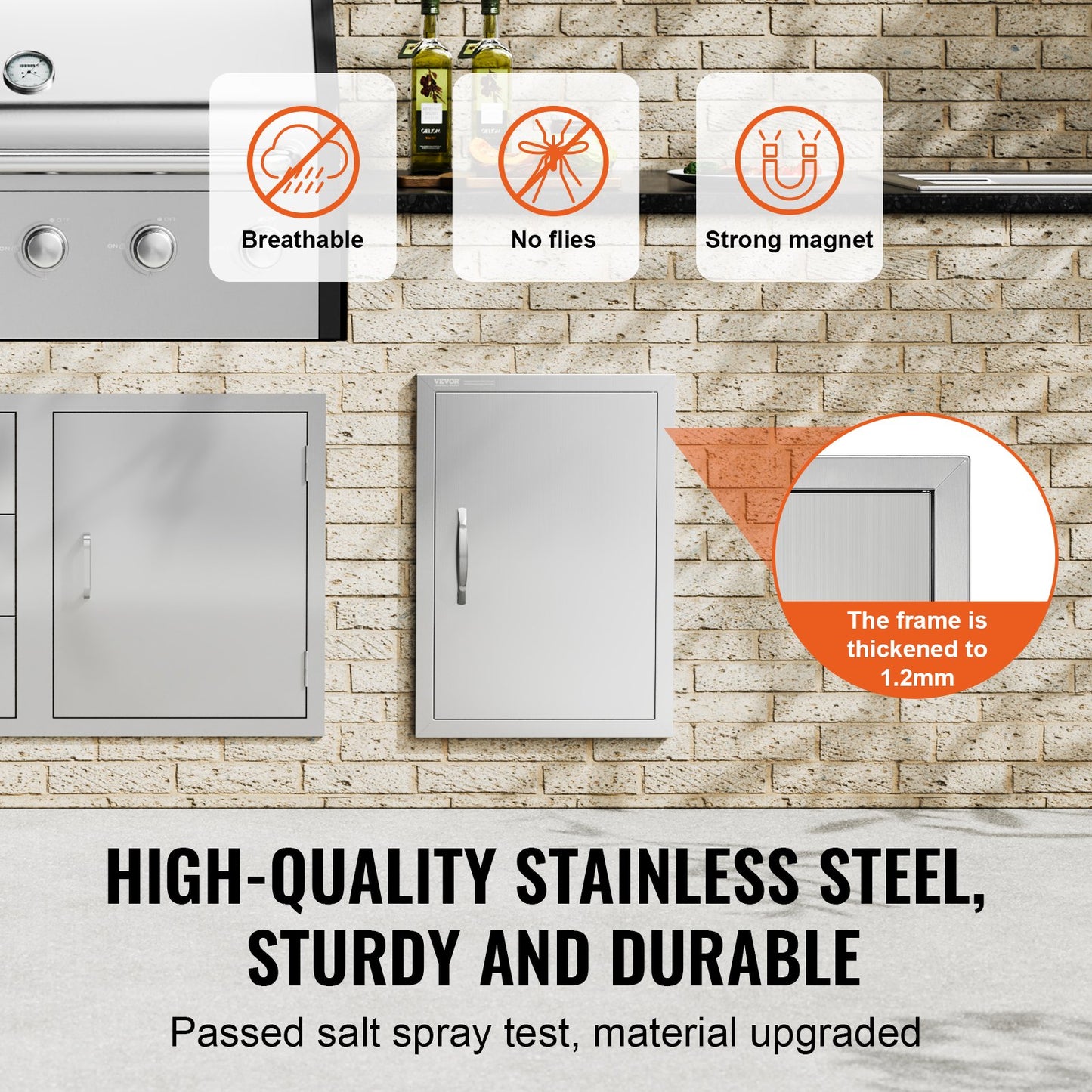 BBQ Access Door, 432x610 mm Single Outdoor Kitchen Door, Stainless Steel Flush Mount Door, Wall Vertical Door with Handle, for BBQ Island, Grilling Station, Outside Cabinet