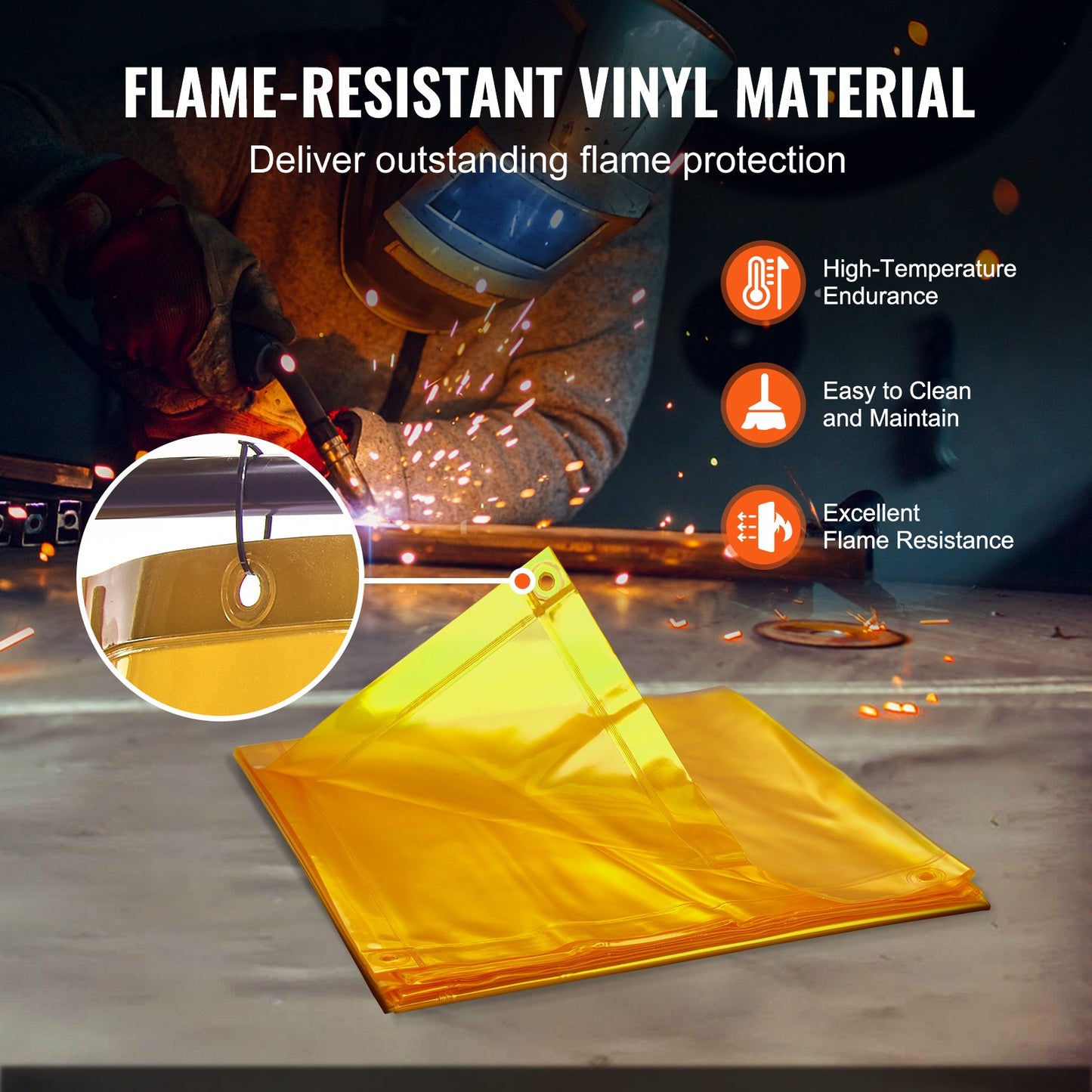 Welding Screen with Frame, 6' x 8' Welding Curtain Screen, Flame-Resistant Vinyl Welding Protection Screen on 4 Swivel Wheel (2 Lockable), Moveable & Professional for Workshop/Industrial, Yellow