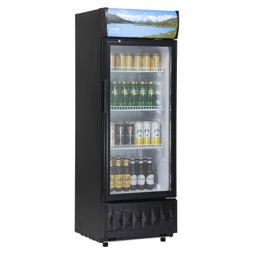Commercial Merchandiser Refrigerator, 6.8 Cu.Ft / 195L Beverage Refrigerator Cooler Merchandiser, Glass Door Display Refrigerator Upright Fridge with 3 Adjustable Shelves, Customizable Lightbox