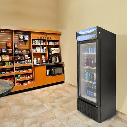 Commercial Merchandiser Refrigerator, 6.8 Cu.Ft / 195L Beverage Refrigerator Cooler Merchandiser, Glass Door Display Refrigerator Upright Fridge with 3 Adjustable Shelves, Customizable Lightbox