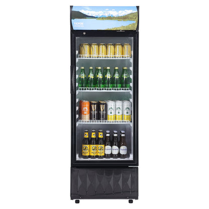 Commercial Merchandiser Refrigerator, 6.8 Cu.Ft / 195L Beverage Refrigerator Cooler Merchandiser, Glass Door Display Refrigerator Upright Fridge with 3 Adjustable Shelves, Customizable Lightbox