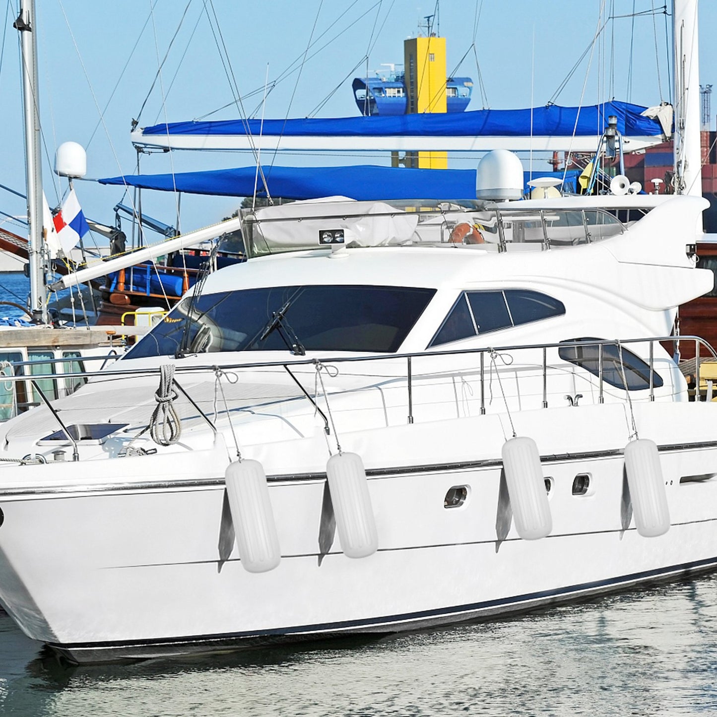 4 NEW Ribbed Boat Fenders 10" x 28" Center Hole Bumpers Mooring Protection