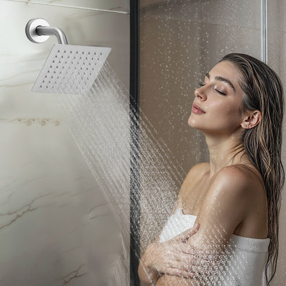 Shower Faucet Set, 406 mm Thermostatic Ceiling Mount Rainfall Shower System with 152 mm Wall Mount Head, 6 Body Jets and Handheld Spray, Dual Rain Head Brass Valve and Trim Kit, Brushed Nickel