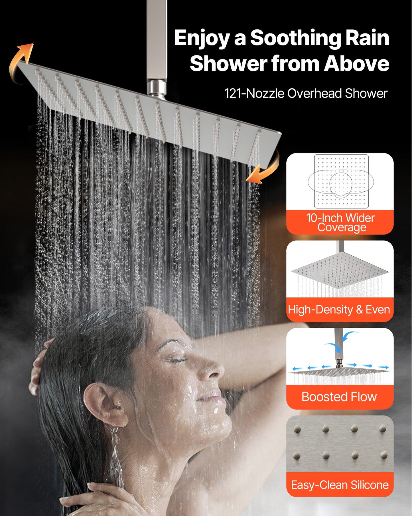 Shower Faucet Set, 254 mm Ceiling Mount Rainfall Shower System with 152 mm Wall Mount Head and 2 in 1 Handheld Spray, Rotatable 3-Function Dual Rain Head Brass Valve & Trim Kit, Brushed Nickel