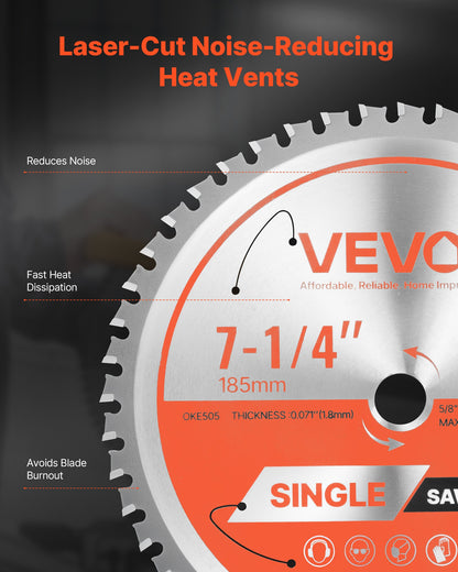 Circular Saw Blade, 185 mm Diameter, 48 Sharp Alloy Teeth, 15.875 mm Arbor, Fine Finish, Metal Cutting Blade for Circular Saw, with Noise-Reducing Heat Vents, for Cutting Steel and Aluminum
