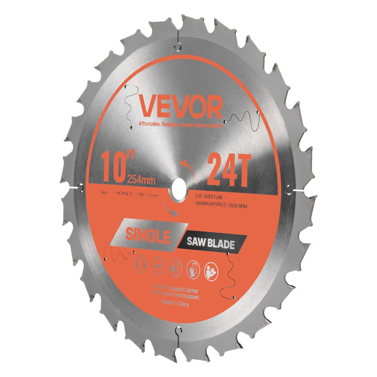 Circular Saw Blade, 254 mm Diameter, 24 Sharp Alloy Teeth, 15.875 mm Arbor, Fine Finish, Wood Cutting Blade for Circular Saw, with Noise-Reducing Heat Vents, for Cutting Plywood, OSB, Hardwood