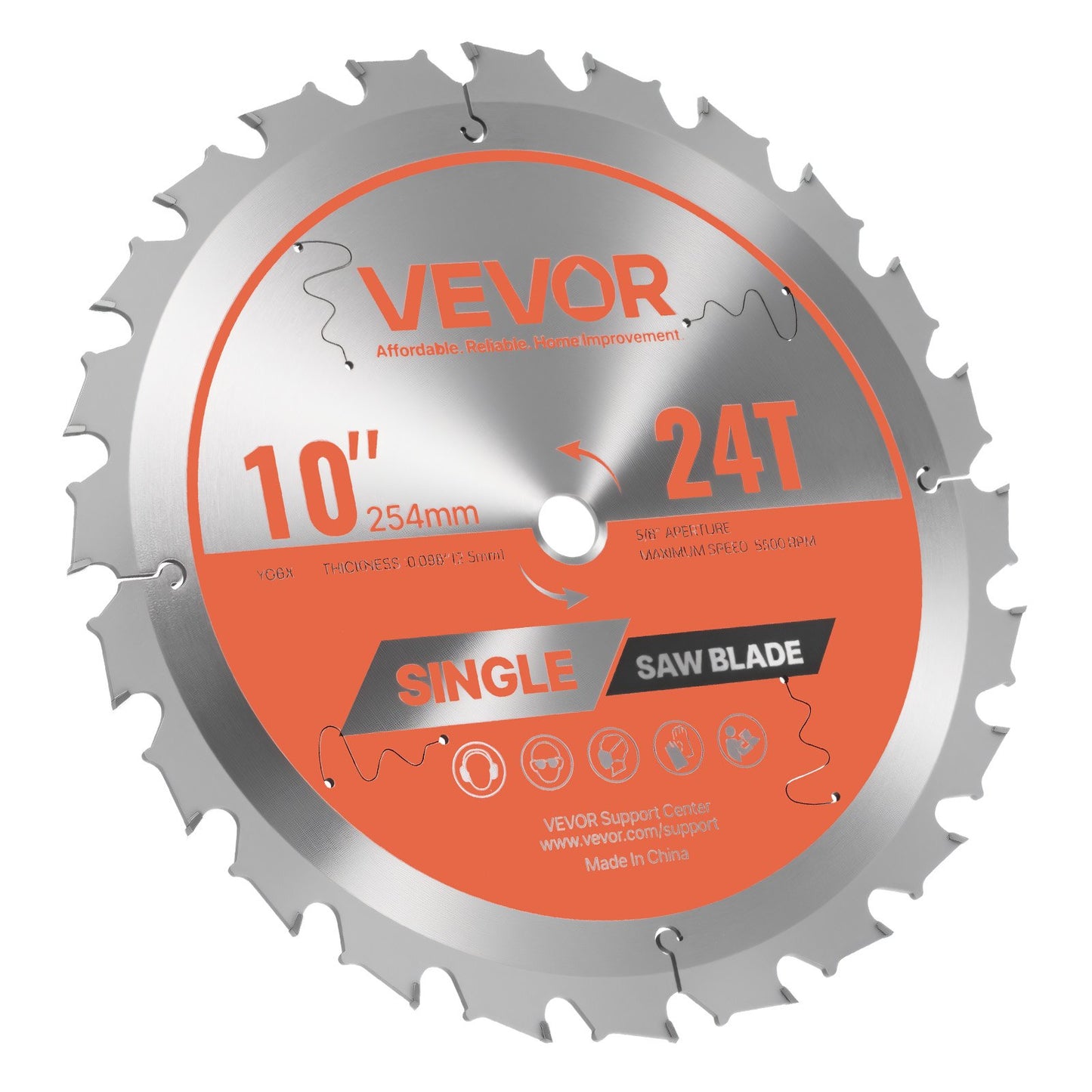Circular Saw Blade, 254 mm Diameter, 24 Sharp Alloy Teeth, 15.875 mm Arbor, Fine Finish, Wood Cutting Blade for Circular Saw, with Noise-Reducing Heat Vents, for Cutting Plywood, OSB, Hardwood