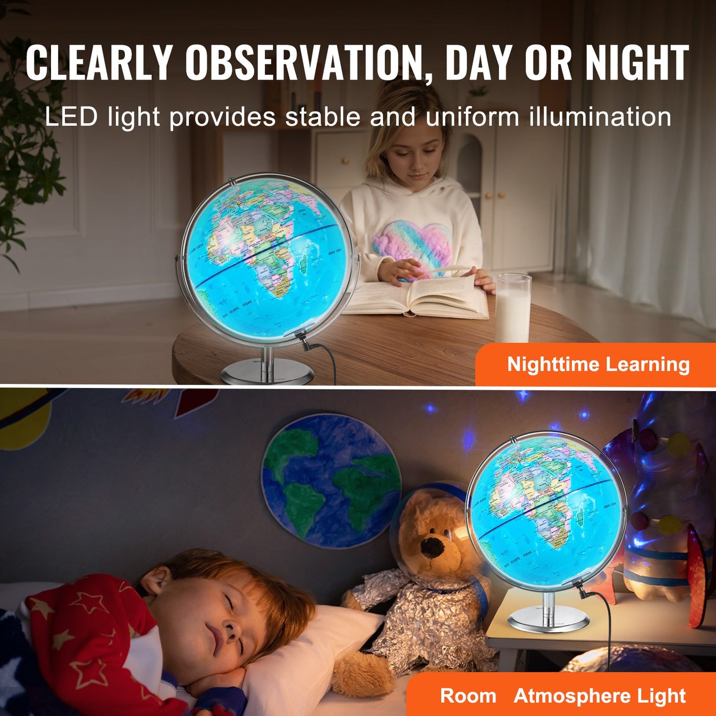 Talking World Globe, 9 in/228.6 mm, Interactive Globe for Kids Early Learning Teaching, Educational Globe with Smart Talking Pen LED Night Light USB Interface, Gifts for Children Boys & Girls (Map Language: English)