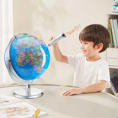Talking World Globe, 9 in/228.6 mm, Interactive Globe for Kids Early Learning Teaching, Educational Globe with Smart Talking Pen LED Night Light USB Interface, Gifts for Children Boys & Girls (Map Language: English)