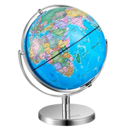 Rotating World Globe with Stand, 13 in/330.2 mm, Educational Geographic Globe with Precise Time Zone ABS Material, 720° Spinning Globe for Kids Children Learning Classroom Geography Education (Map Language: English)