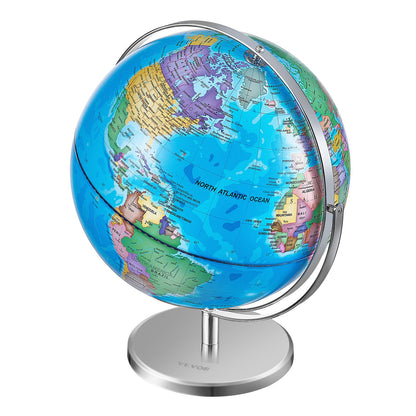 Rotating World Globe with Stand, 13 in/330.2 mm, Educational Geographic Globe with Precise Time Zone ABS Material, 720° Spinning Globe for Kids Children Learning Classroom Geography Education (Map Language: English)