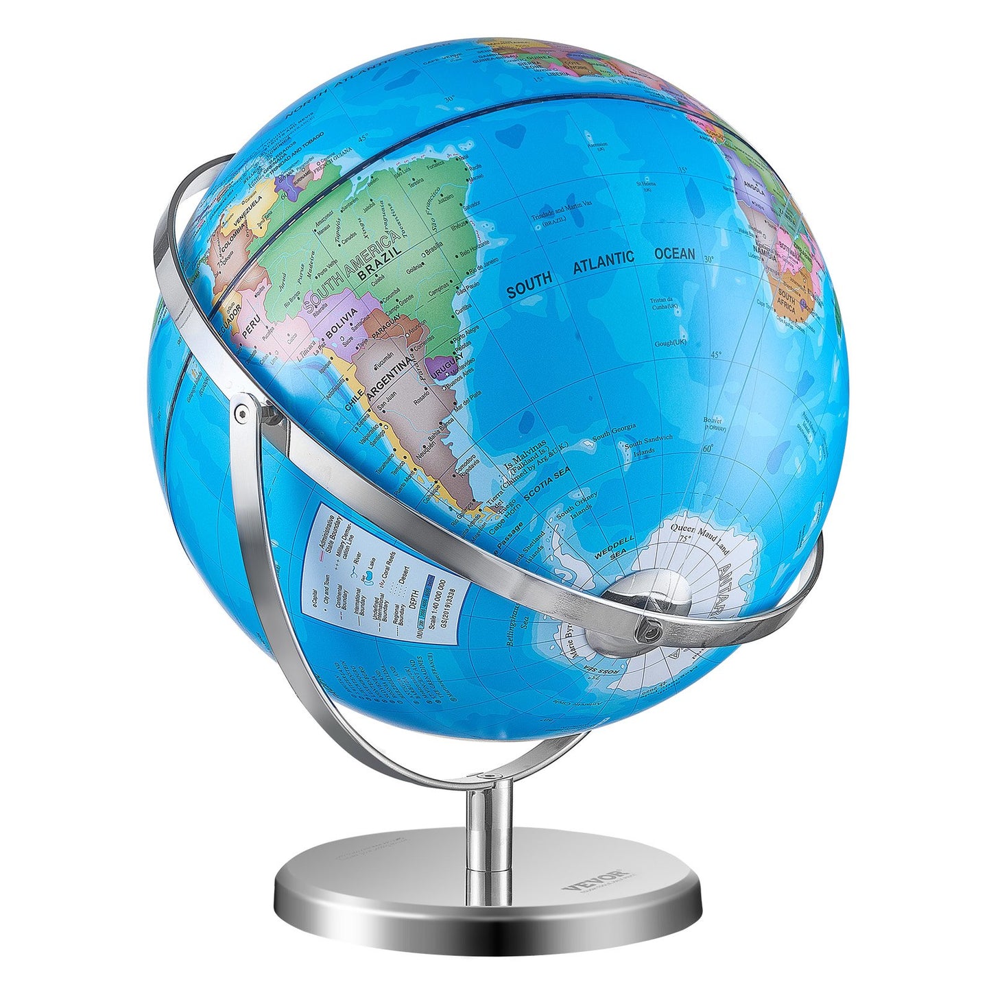 Rotating World Globe with Stand, 13 in/330.2 mm, Educational Geographic Globe with Precise Time Zone ABS Material, 720° Spinning Globe for Kids Children Learning Classroom Geography Education (Map Language: English)