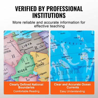 Rotating World Globe with Stand, 8 in/203.2 mm, Educational Geographic Globe with Precise Time Zone ABS Material, 360° Spinning Globe for Kids Children Learning Classroom Geography Education (Map Language: English)