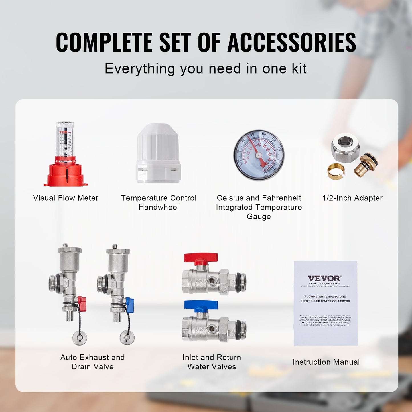 6-Branch Radiant Heat Manifold, 1/2" PEX Tubing Manifold, Stainless Steel PEX Manifold for Hydronic Radiant Floor Heating, Radiant Heat PEX Manifold Kit with 1/2" Adapters Included