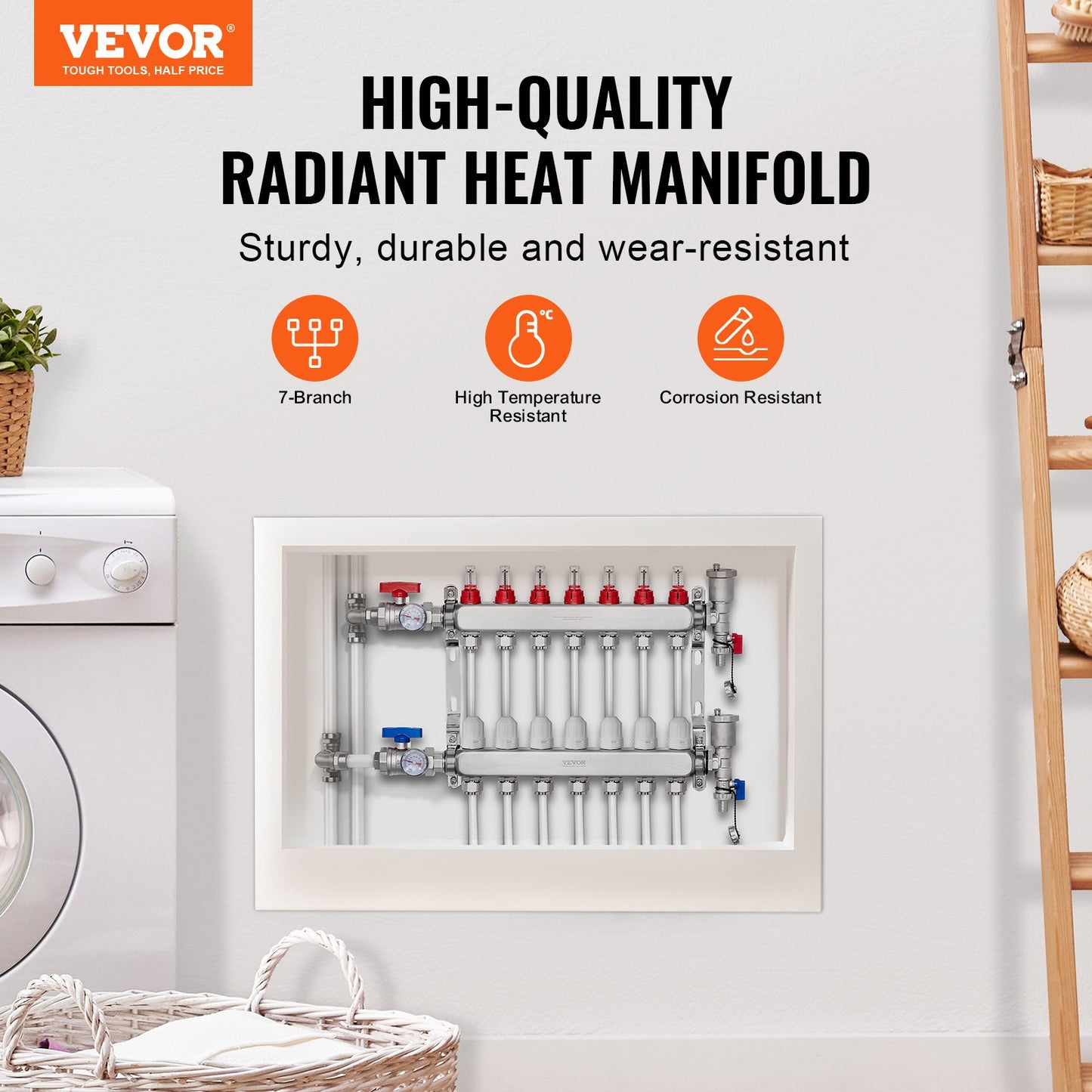 7-facher Fußbodenheizungsverteiler mit 1,27 cm PEX-Rohren
