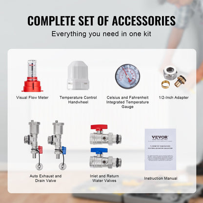 8-facher Verteiler für Fußbodenheizung, 1/2"-PEX-Rohrverteiler, Edelstahl-PEX-Verteiler für wasserführende Fußbodenheizung, PEX-Verteiler-Set für Fußbodenheizung inklusive 1/2"-Adaptern