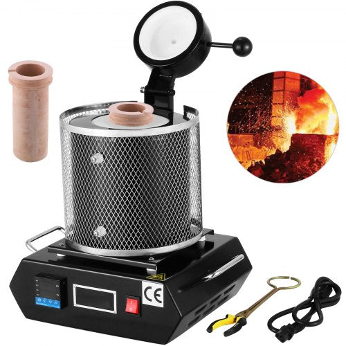 Gold Melting Furnace, 1350W, 1150℃ Max Temperature, Digital Electric Melting Furnace Machine, with 1 kg Ceramic Crucible, for Casting Refining Precious Metals, Melts Gold, Silver, Aluminum