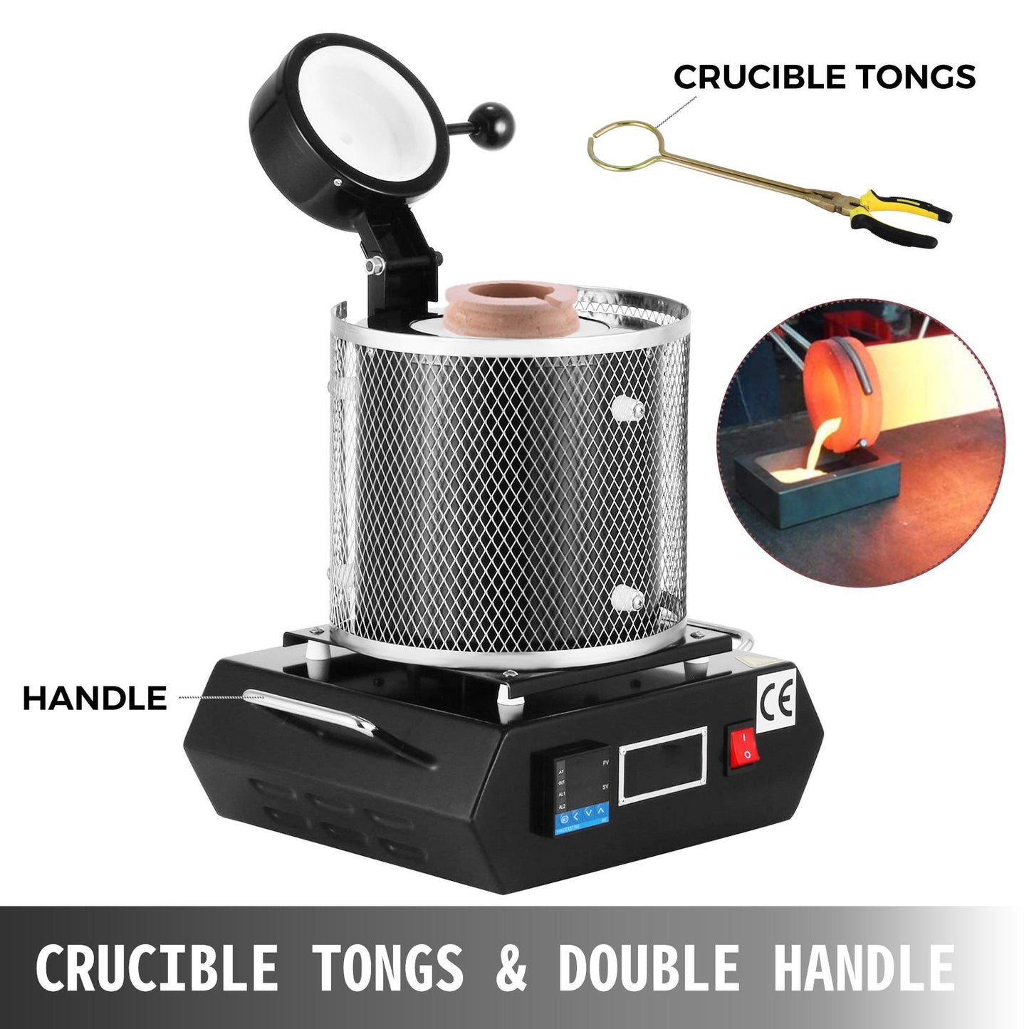 Gold Melting Furnace, 1350W, 1150℃ Max Temperature, Digital Electric Melting Furnace Machine, with 1 kg Ceramic Crucible, for Casting Refining Precious Metals, Melts Gold, Silver, Aluminum