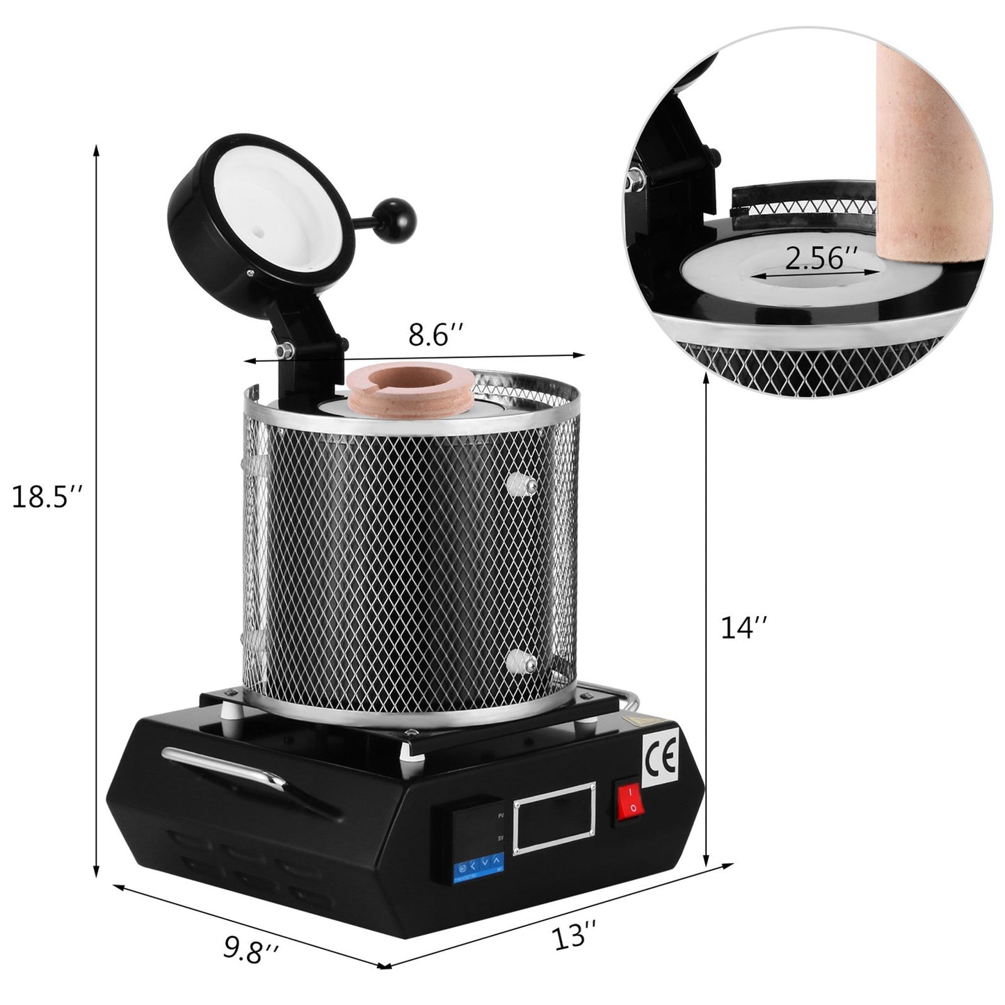 Gold Melting Furnace, 1350W, 1150℃ Max Temperature, Digital Electric Melting Furnace Machine, with 3 kg Ceramic Crucible, for Casting Refining Precious Metals, Melts Gold, Silver, Aluminum