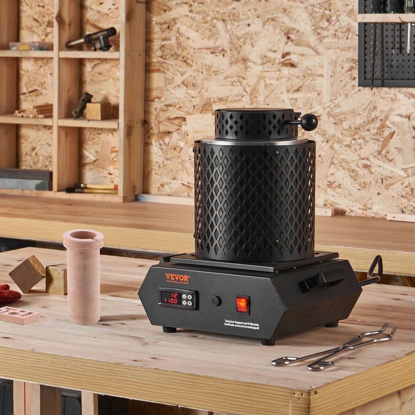 Gold Melting Furnace, 1350W, 1150°C Max Temperature, Digital Electric Melting Furnace with 1 kg and 3 kg Ceramic Crucibles, Crucible Tongs, and Gloves, for Gold, Silver, Aluminum, Copper