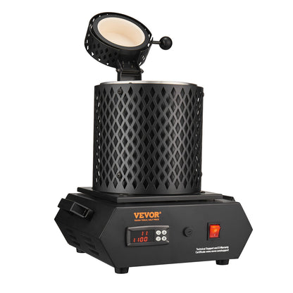 Gold Melting Furnace, 1350W, 1150°C Max Temperature, Digital Electric Melting Furnace with 1 kg and 3 kg Ceramic Crucibles, Crucible Tongs, and Gloves, for Gold, Silver, Aluminum, Copper