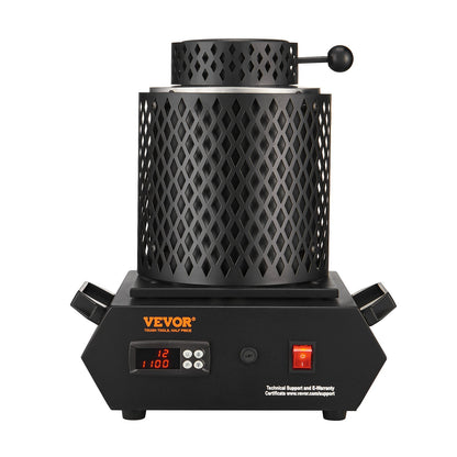 Gold Melting Furnace, 1350W, 1150°C Max Temperature, Digital Electric Melting Furnace with 1 kg and 3 kg Ceramic Crucibles, Crucible Tongs, and Gloves, for Gold, Silver, Aluminum, Copper