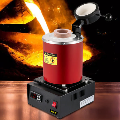 Gold Melting Furnace, 1350W, 1150 ℃ Max Temperature, Digital Electric Melting Furnace, with 3 kg Ceramic Crucible, Ingot Die, and Gloves, for Processing of Gold, Silver, Copper, Aluminum