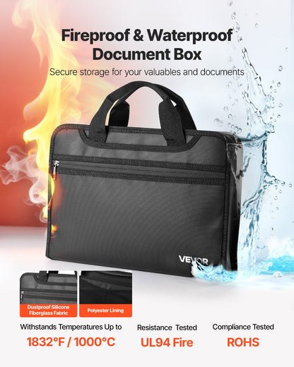 Fireproof Document Bag, 1000 ℃ Heat Insulated Fireproof & Waterproof Bag, Portable Multi-Layer File Storage Security Organizer Home Office Travel Use, for Passports, Important Documents, Files