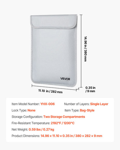 Fireproof Document Bag, 1200 ℉ Heat Insulated Fireproof & Waterproof Bag with Smooth Zipper, Portable File Storage Organizer Home Office Travel Use, for Passports, Important Documents, Files