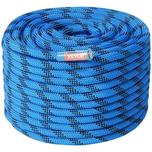 12,7 mm statisches Kletterseil, 38 m (125 ft) Outdoor-Kletterseil, 30 kN Bruchlast, Faserseil mit Stahlkarabinern für Flucht, Abseilen, Feuerwehr und Rettungseinsätze, Blau
