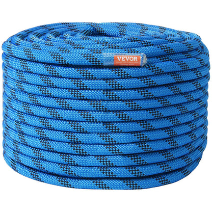 12,7 mm statisches Kletterseil, 38 m (125 ft) Outdoor-Kletterseil, 30 kN Bruchlast, Faserseil mit Stahlkarabinern für Flucht, Abseilen, Feuerwehr und Rettungseinsätze, Blau