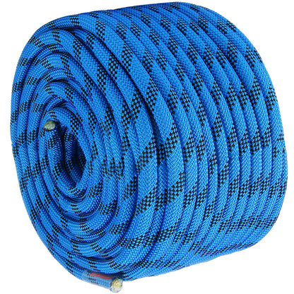 12,7 mm statisches Kletterseil, 38 m (125 ft) Outdoor-Kletterseil, 30 kN Bruchlast, Faserseil mit Stahlkarabinern für Flucht, Abseilen, Feuerwehr und Rettungseinsätze, Blau