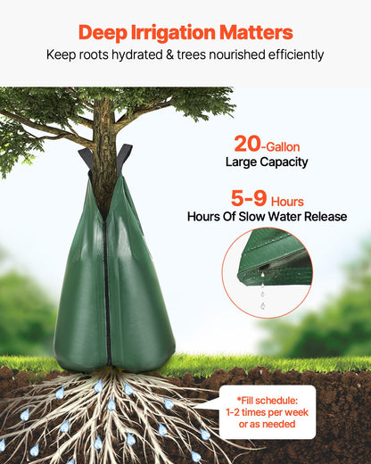 Tree Watering Bag, 12 Packs 20 Gallons Watering Bags for New Trees, 5-9 Hours Slow Release Refillable Tree Drip Irrigation Bags with Zipper, Durable Tree Watering System for Deep Root Targeting